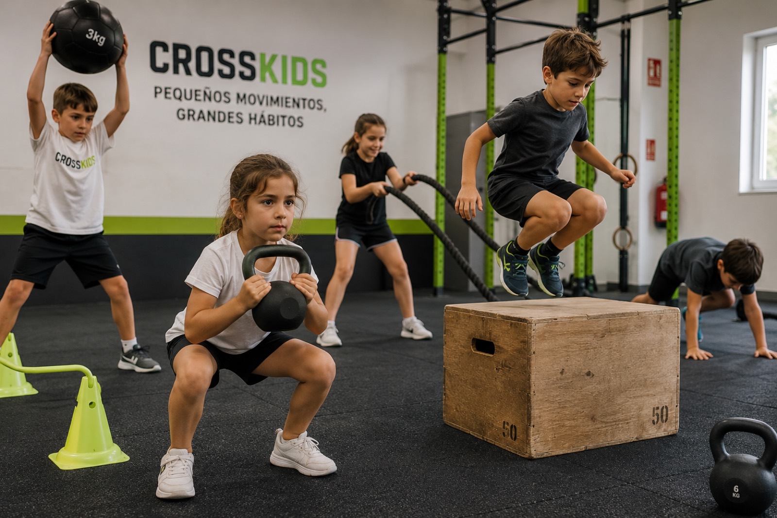 Clase de CrossKids en el gimnasio del colegio